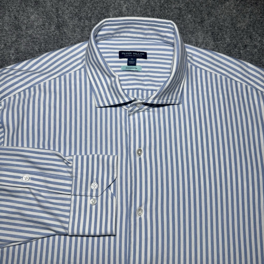 Peter Millar Crown Crafted Excursionist Flex Button Up Men XL Stripe Blue White